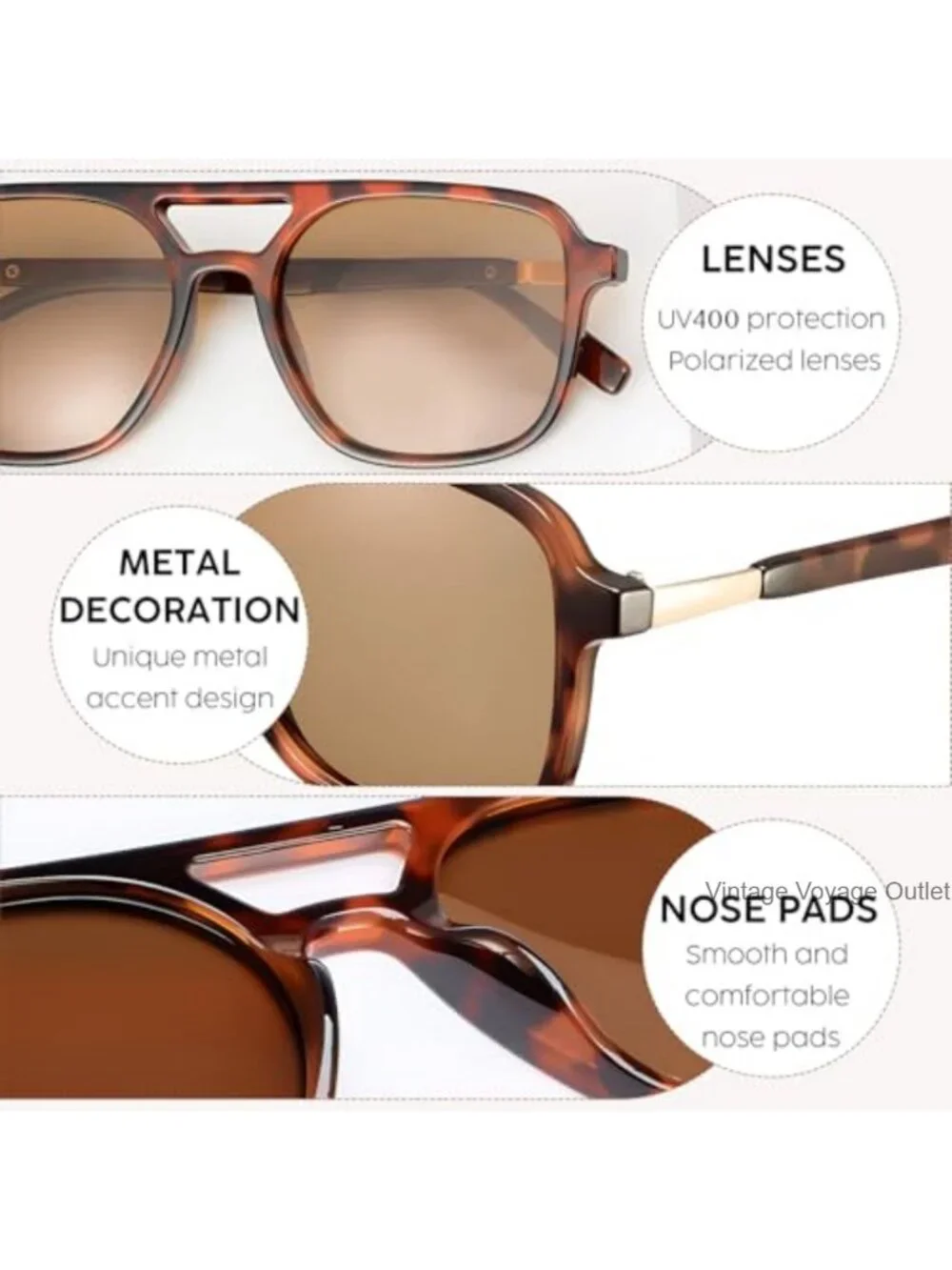 Retro Aviator Sunglasses for Women Men Oversized Rectangle Polarized UV400